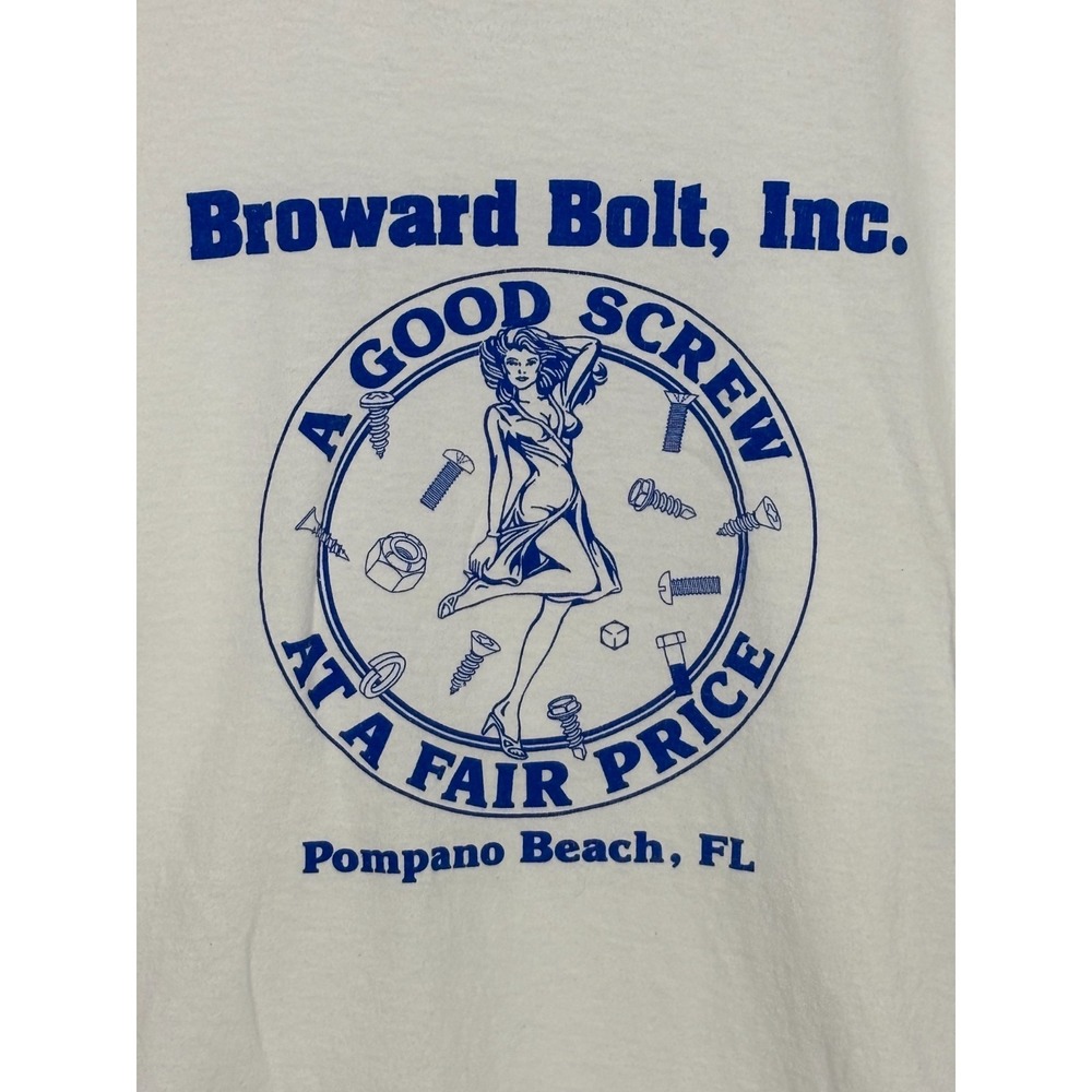 Broward Bolt Inc Promo Graphic T-Shirt Mens White XL Crude Sexy Pinup Girl